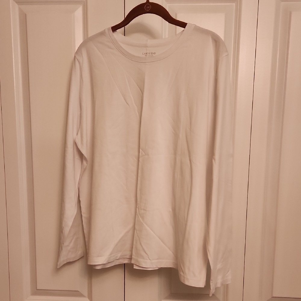 Lands' End Pure White Long Sleeve Top Relaxed Fit